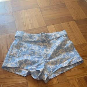 Zara Light Blue Floral High Waist Shorts
